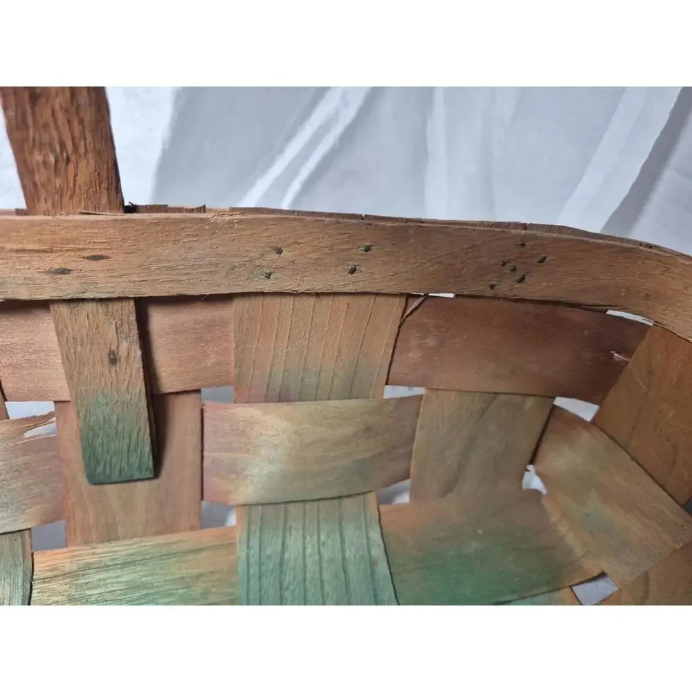 Antique Woven Wood Splint Gathering/Fruit/Market Basket With Handle 9